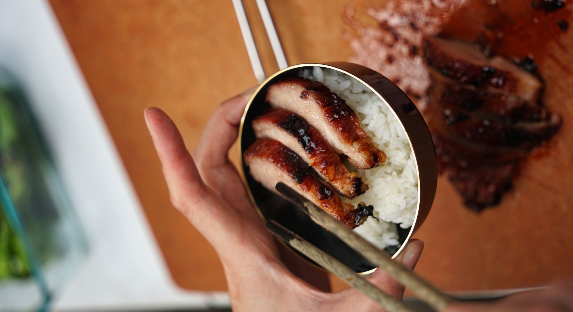 Delicious char siu pork with chara sauce served over rice